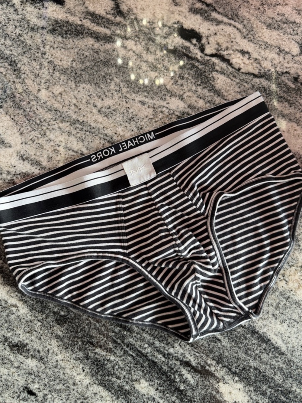 Michael Kors Navy Blue and White Striped Logo Waist Briefs